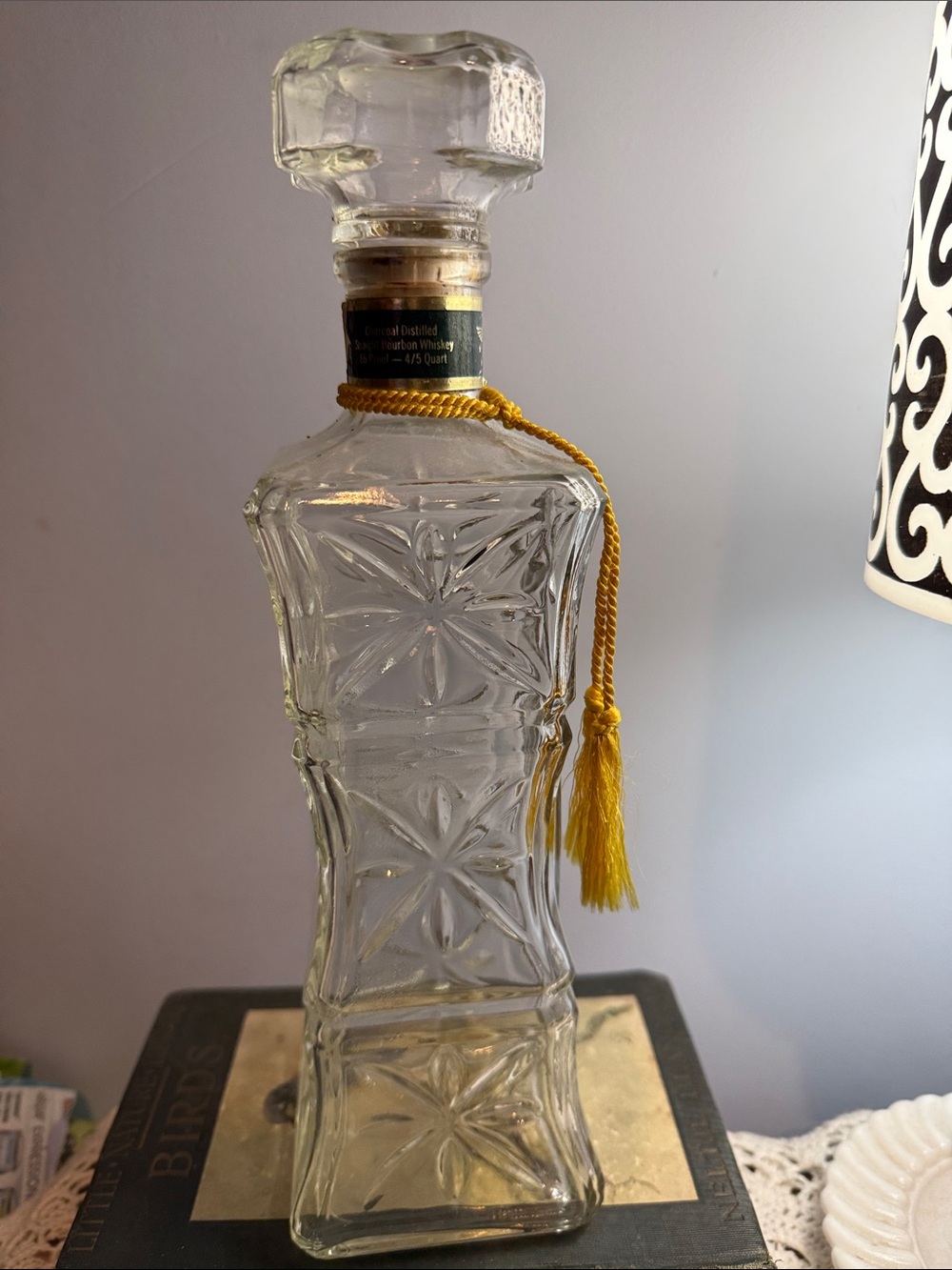 Clear Pressed Glass Decanter with Gold Tassel